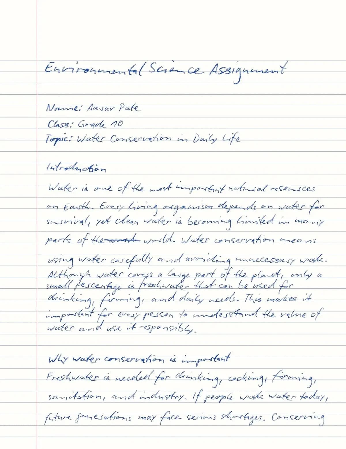 Handwritten assignment example – Page 1