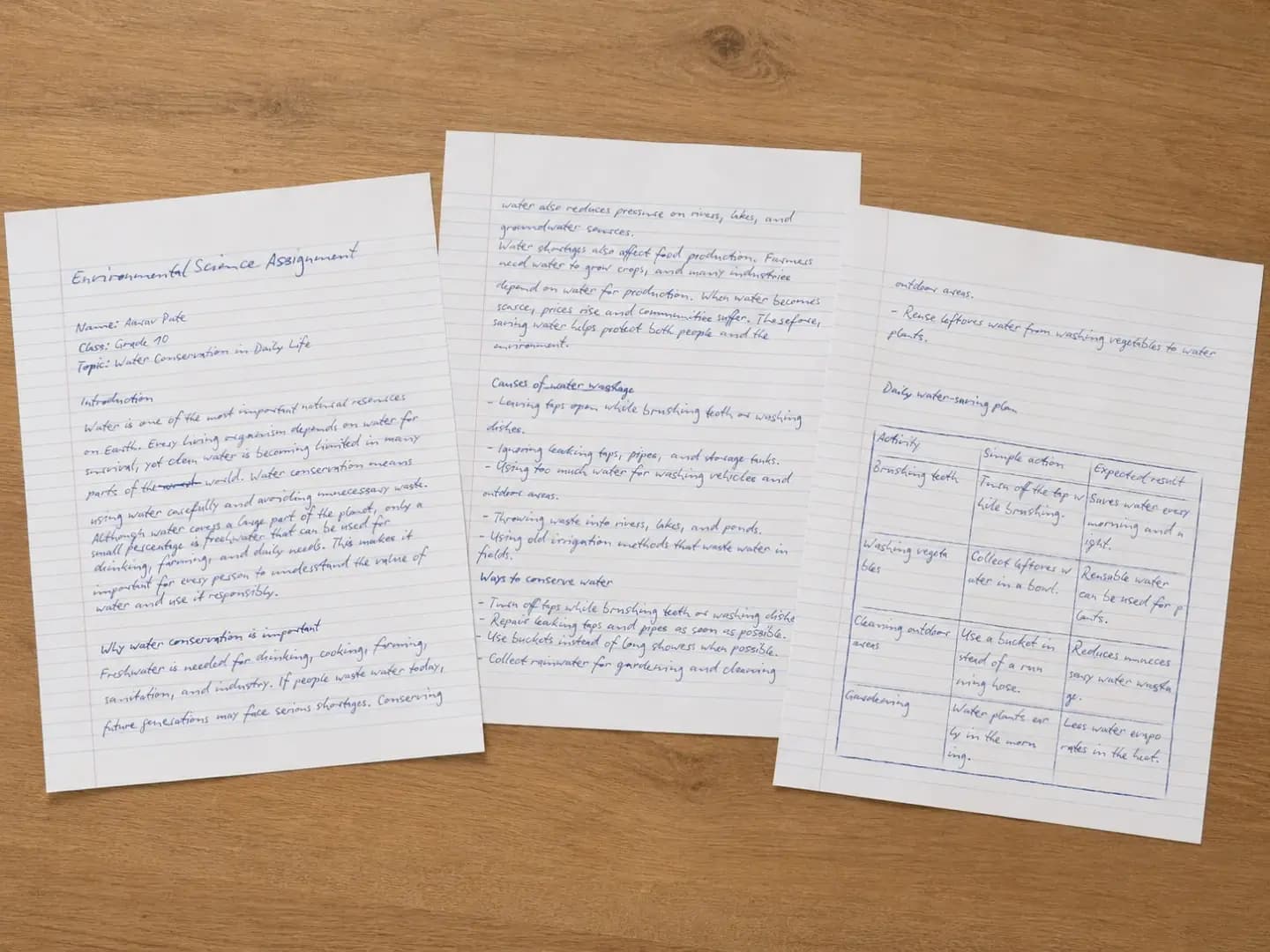 Handwritten assignment example printed on real paper