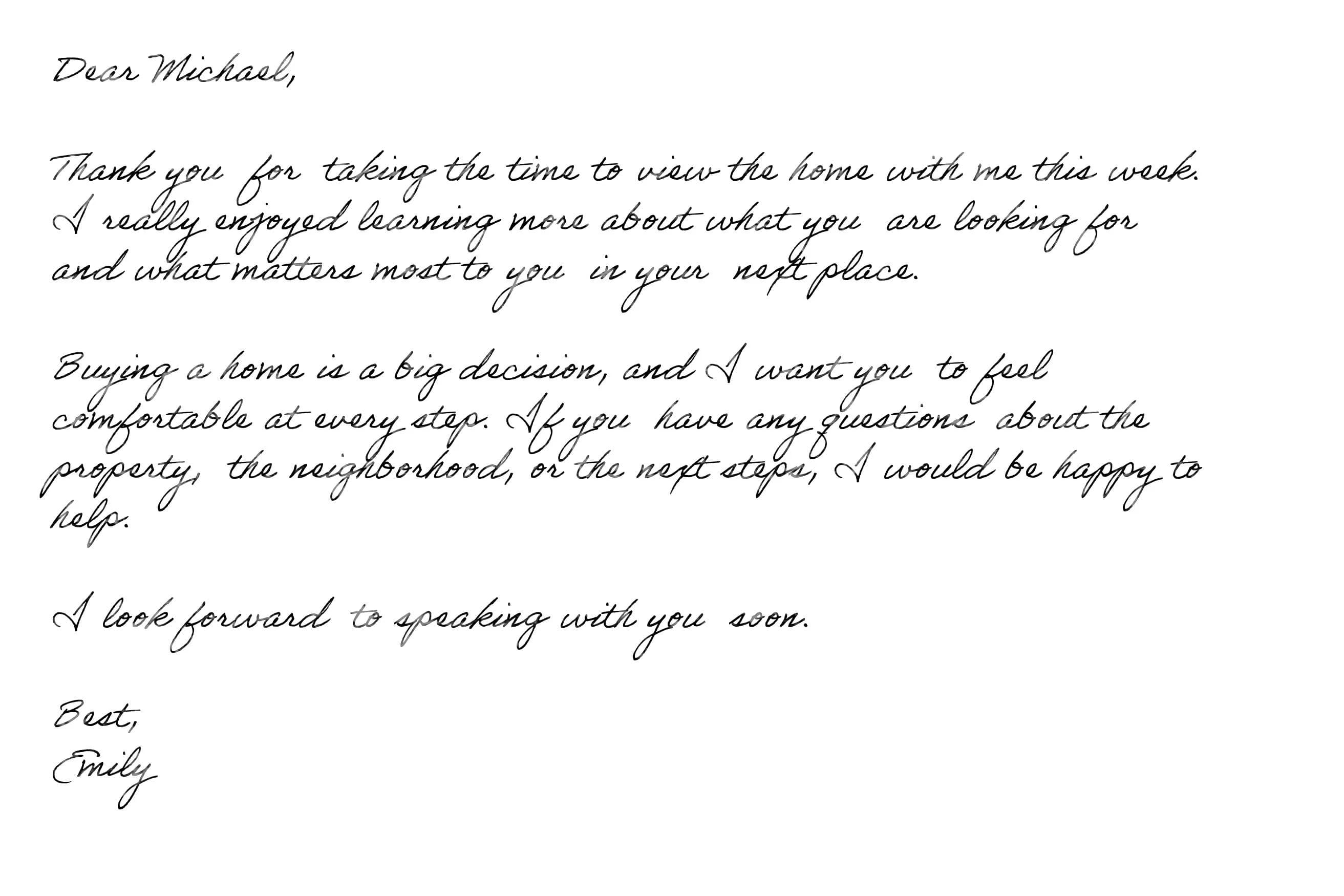 Handwritten business note example – Page 1