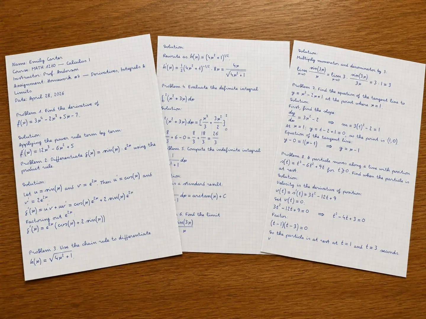 Handwritten math notes example printed on real paper